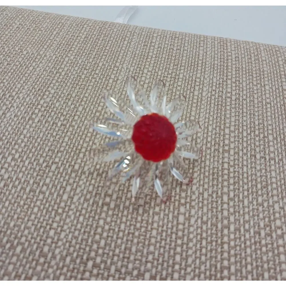 Swarovski SCS Crystal Flower Daisy Figurine Red Center Clear Boxed